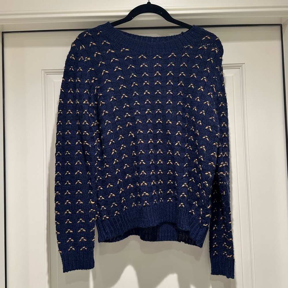 NWT The Korner Navy and Tan Patterned Sweater size M/L